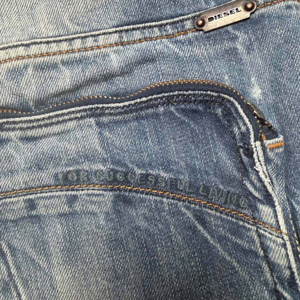 Diesel Poiak Jeans Men 34x32 Blue Distressed Slim Straight Whiskered 008D5 Italy - Picture 11 of 16